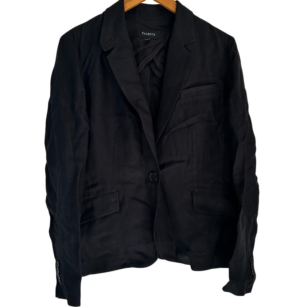 Talbots 100% Linen Blazer 14 Black Jacket Coat Women's Academia Office Career